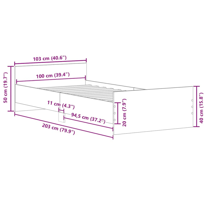 Bettgestell Betongrau 100x200 cm Holzwerkstoff
