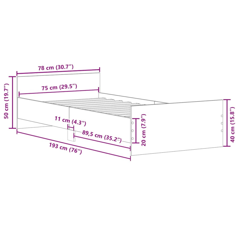 Bettgestell Grau Sonoma 75x190 cm Holzwerkstoff