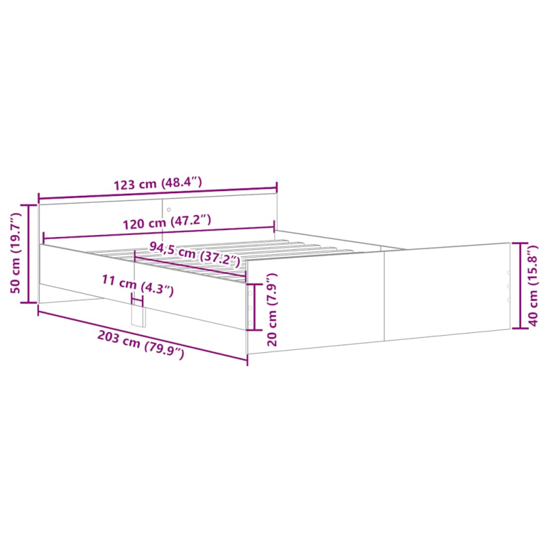 Bettgestell mit Kopf- und Fußteil Braun Eiche-Optik 120x200 cm