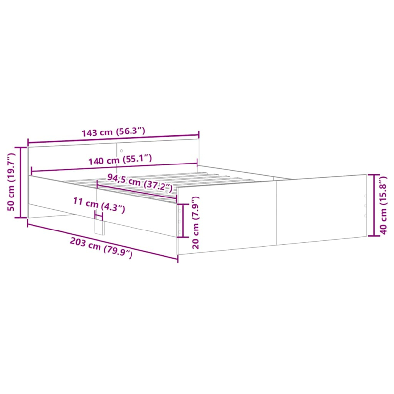 Bettgestell mit Kopf- und Fußteil Räuchereiche 140x200 cm