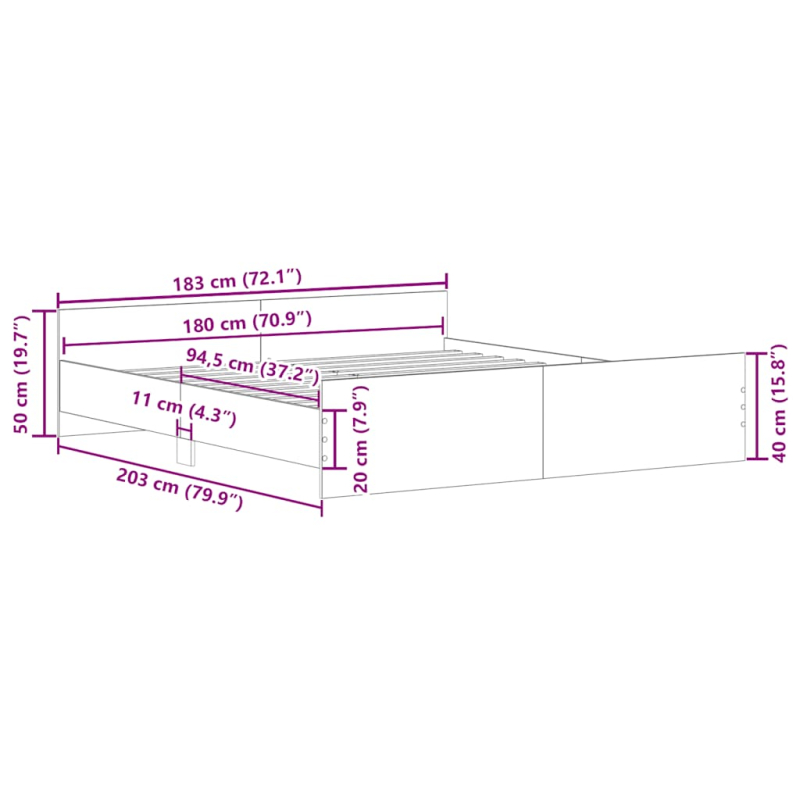Bettgestell mit Kopf- und Fußteil Sonoma-Eiche 180x200 cm