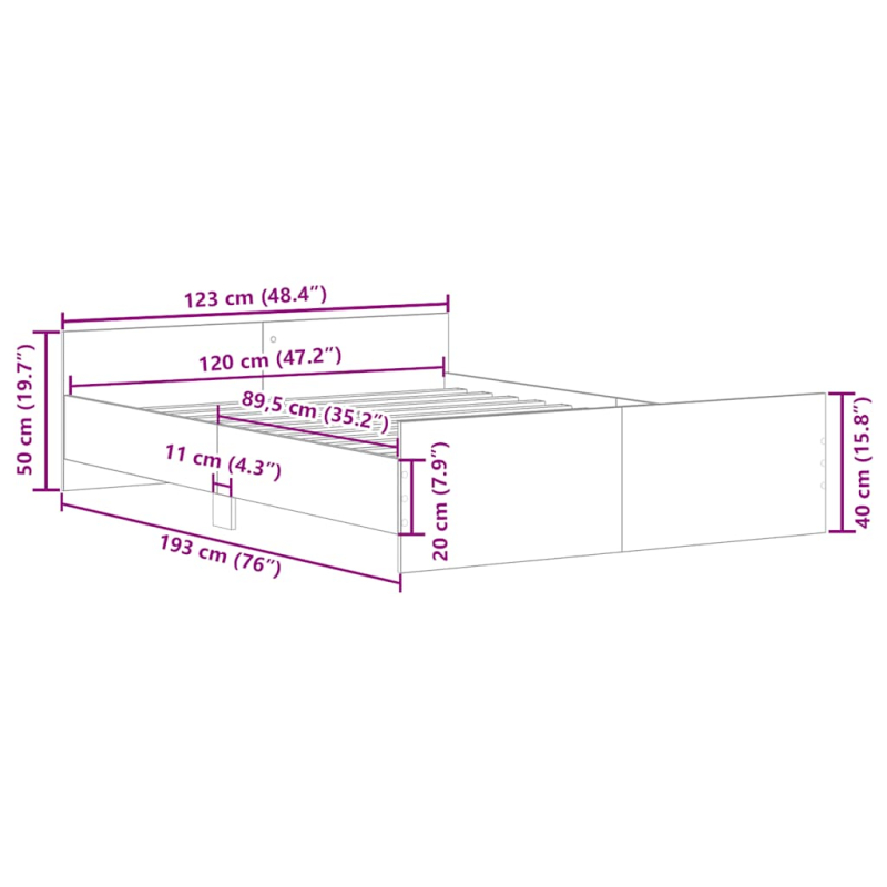 Bettgestell mit Kopf- und Fußteil Braun Eiche-Optik 120x190 cm