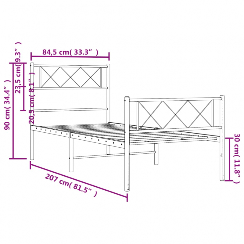 Bettgestell mit Kopf- und Fußteil Metall Weiß 80x200 cm