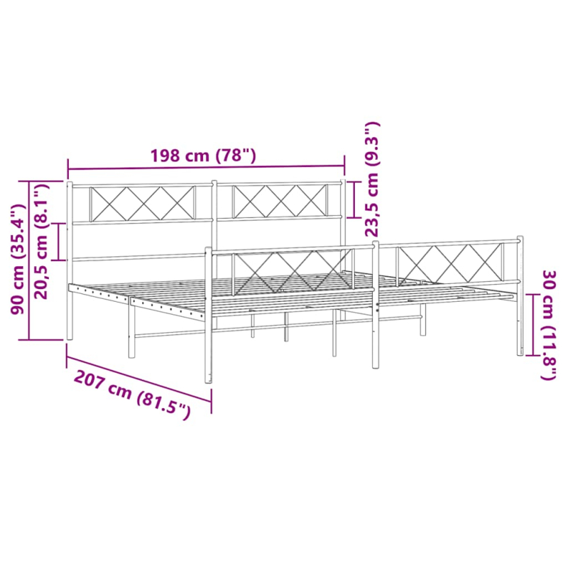 Bettgestell mit Kopf- und Fußteil Metall Weiß 193x203 cm