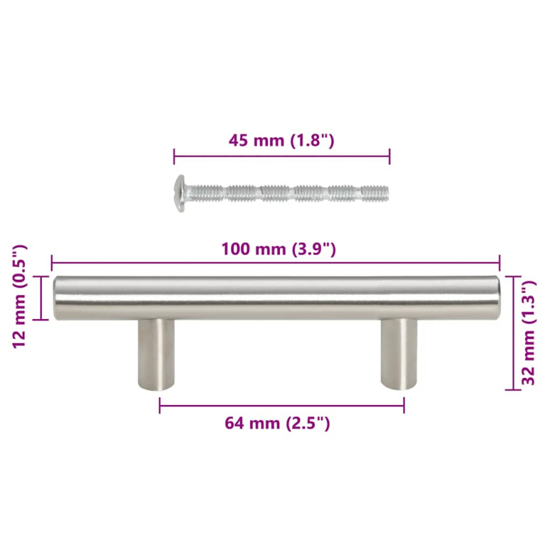 Möbelgriffe 10 Stk. Silbern 64 mm Edelstahl