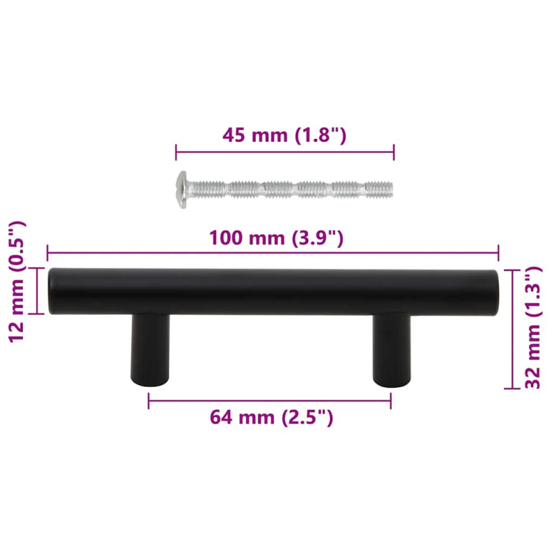 Möbelgriffe 10 Stk. Schwarz 64 mm Edelstahl
