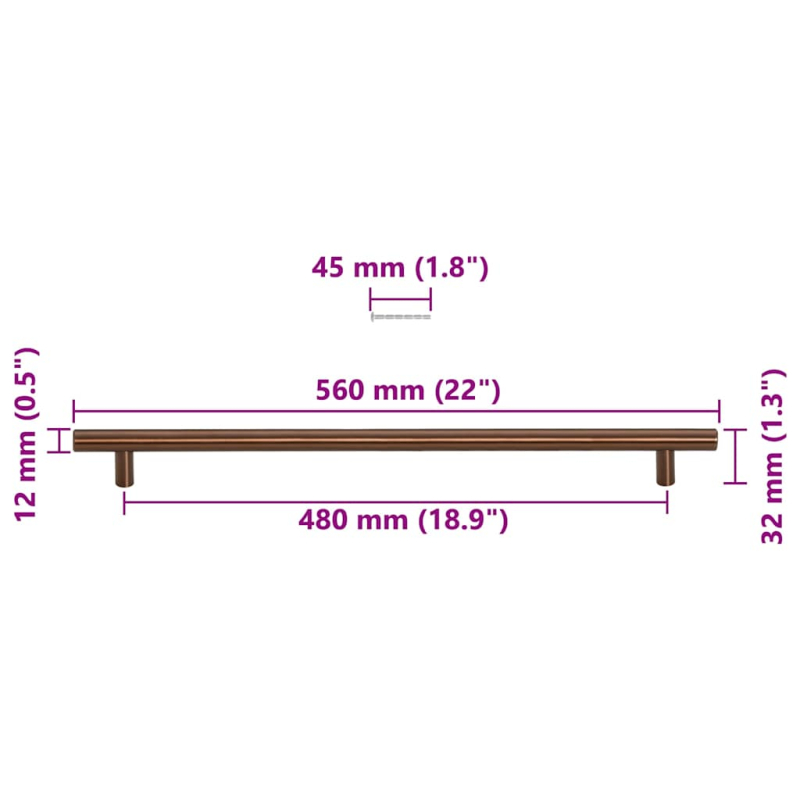 Möbelgriffe 5 Stk. Bronzen 480 mm Edelstahl