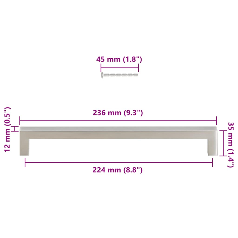 Möbelgriffe 5 Stk. Silbern 224 mm Edelstahl