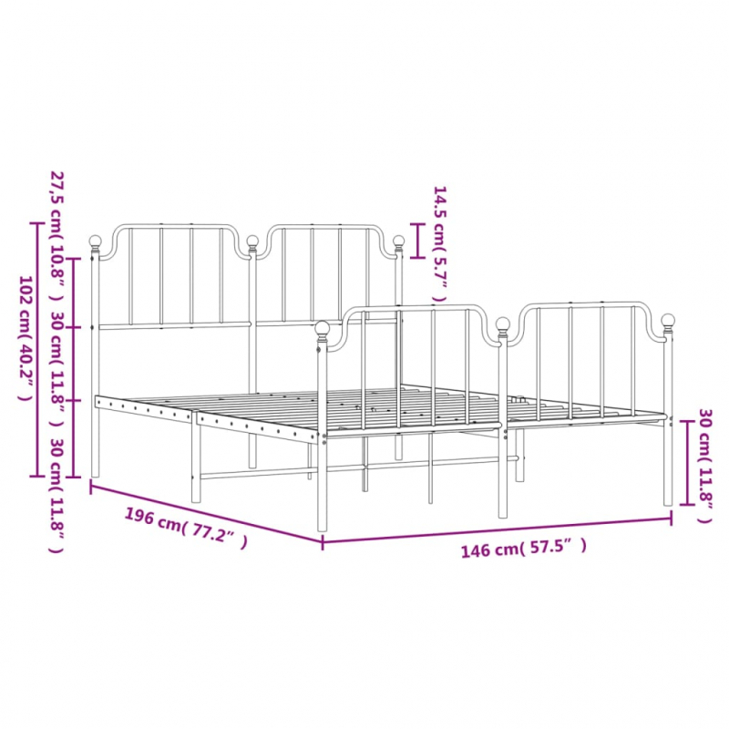 Bettgestell mit Kopf- und Fußteil Metall Schwarz 140x190 cm