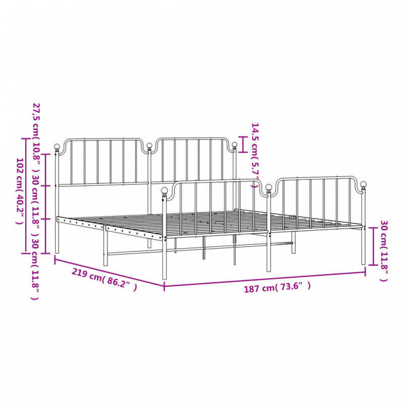 Bettgestell mit Kopf- und Fußteil Metall Weiß 183x213 cm