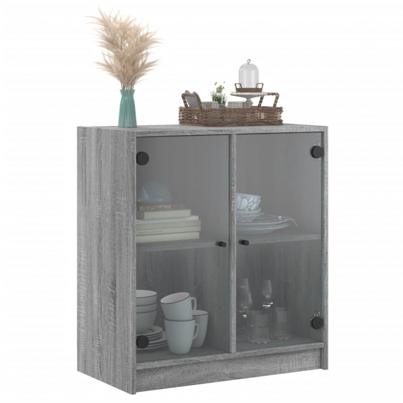 Beistellschrank mit Glastüren Grau Sonoma 68x37x75,5 cm
