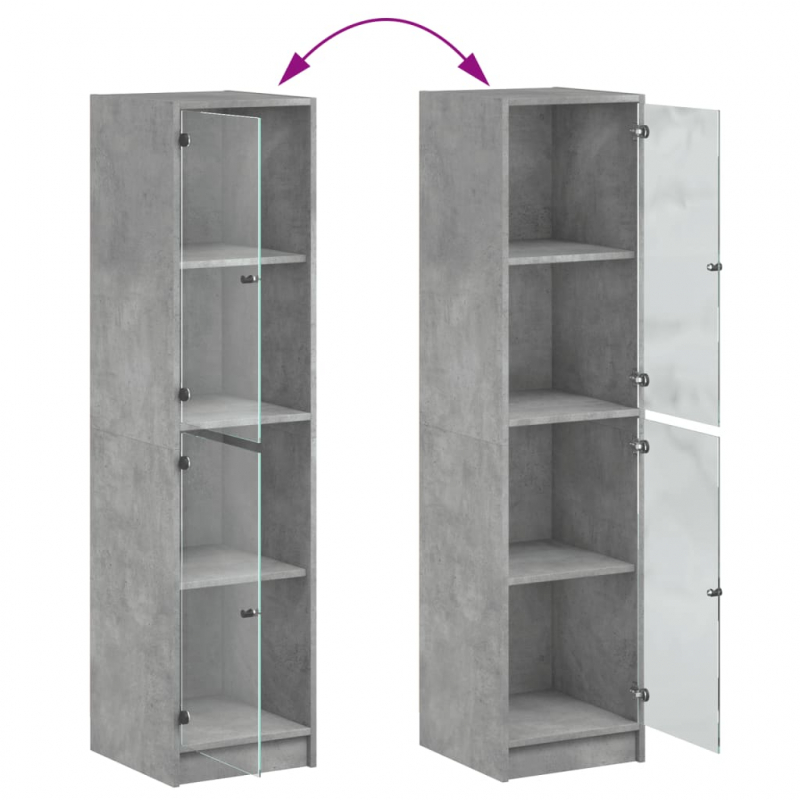 Highboard mit Glastüren Betongrau 35x37x142 cm