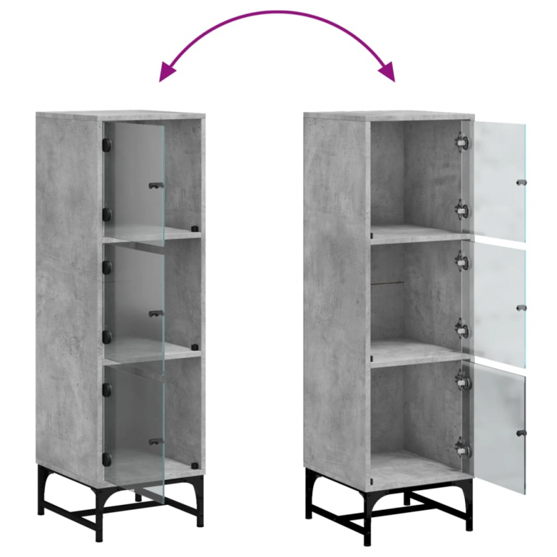 Highboard mit Glastüren Betongrau 35x37x120 cm