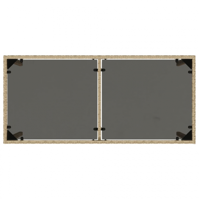 Gartentisch mit Glasplatte Beige 115x54x74 cm Poly Rattan