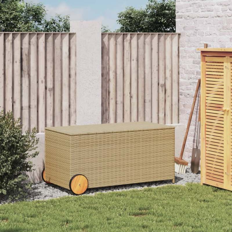 Gartentruhe mit Rollen Beige 190L Poly Rattan