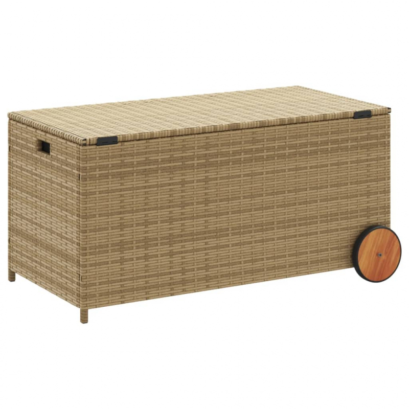 Gartentruhe mit Rollen Beige 190L Poly Rattan