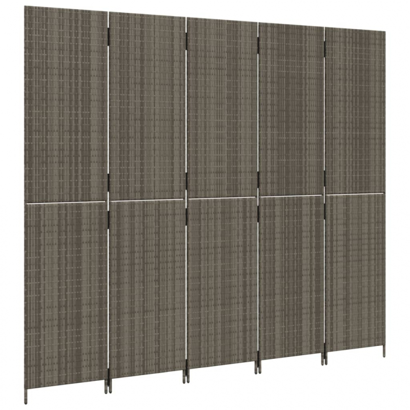 Paravent 5-tlg. Grau Poly Rattan