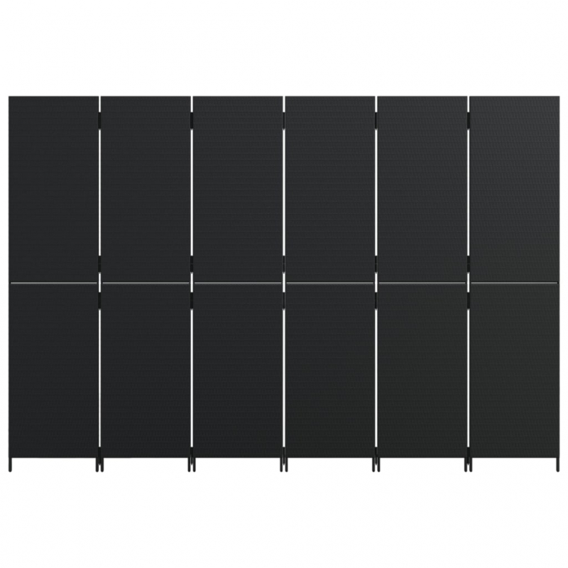 Paravent 6-tlg. Schwarz Poly Rattan