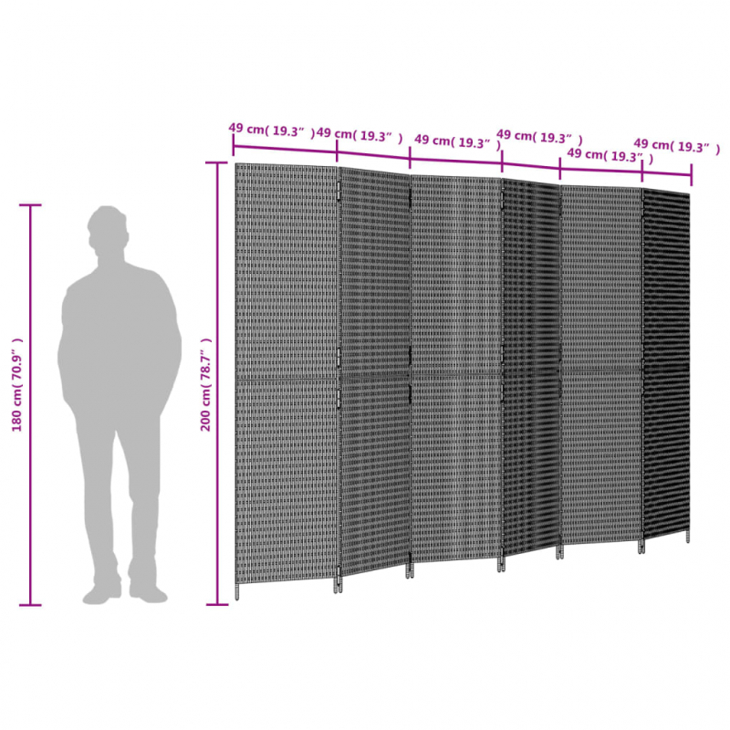 Paravent 6-tlg. Schwarz Poly Rattan