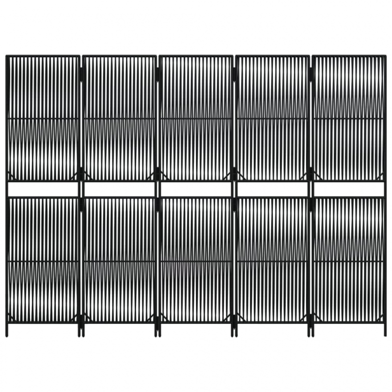 Paravent 5-tlg. Schwarz Poly Rattan