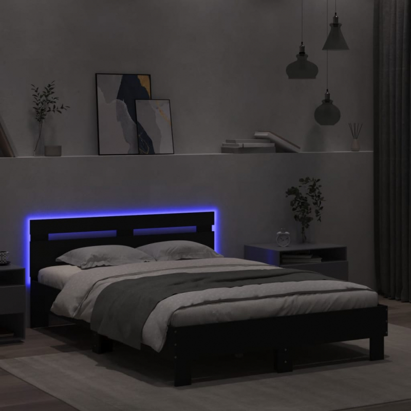 Bett mit LED-Beleuchtung ohne Matratze Schwarz 120x200 cm