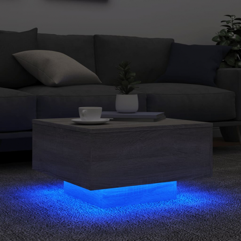 Couchtisch mit LED-Leuchten Grau Sonoma 55x55x31 cm