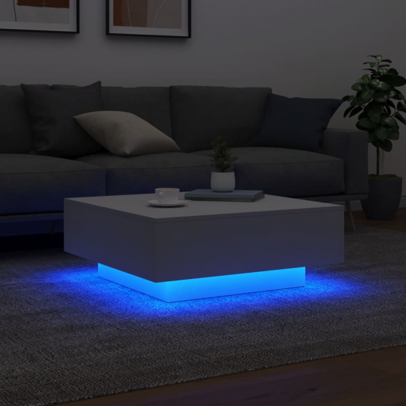 Couchtisch mit LED-Leuchten Weiß 80x80x31 cm