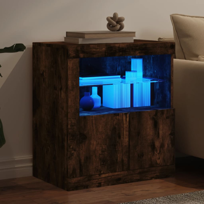 Sideboard mit LED-Leuchten Räuchereiche 60,5x37x67 cm