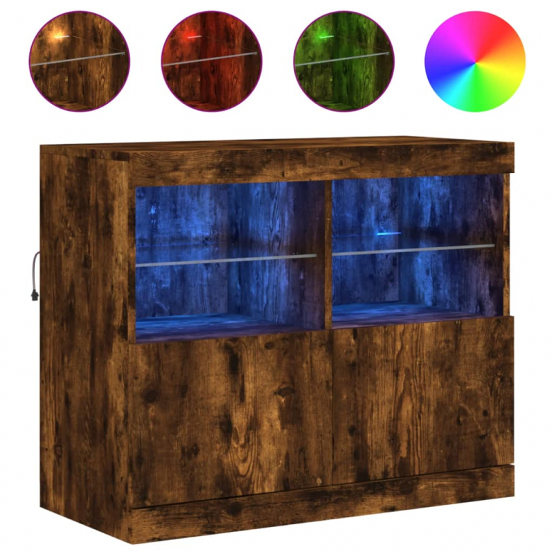 Sideboard mit LED-Leuchten Räuchereiche 81x37x67 cm