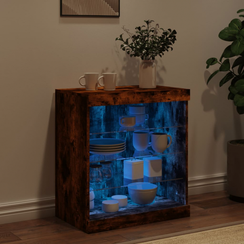 Sideboard mit LED-Leuchten Räuchereiche 60,5x37x67 cm