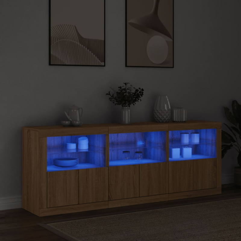 Sideboard mit LED-Leuchten Sonoma-Eiche 181,5x37x67 cm