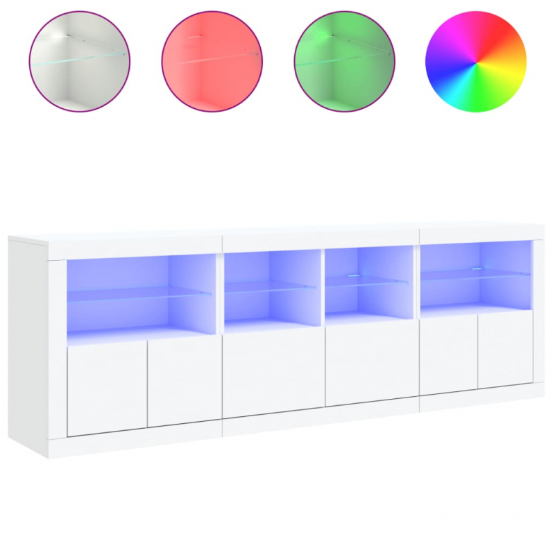 Sideboard mit LED-Leuchten Weiß 202x37x67 cm
