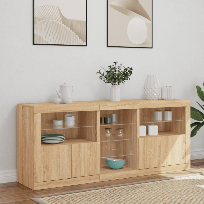 Sideboard mit LED-Leuchten Sonoma-Eiche 162x37x67 cm