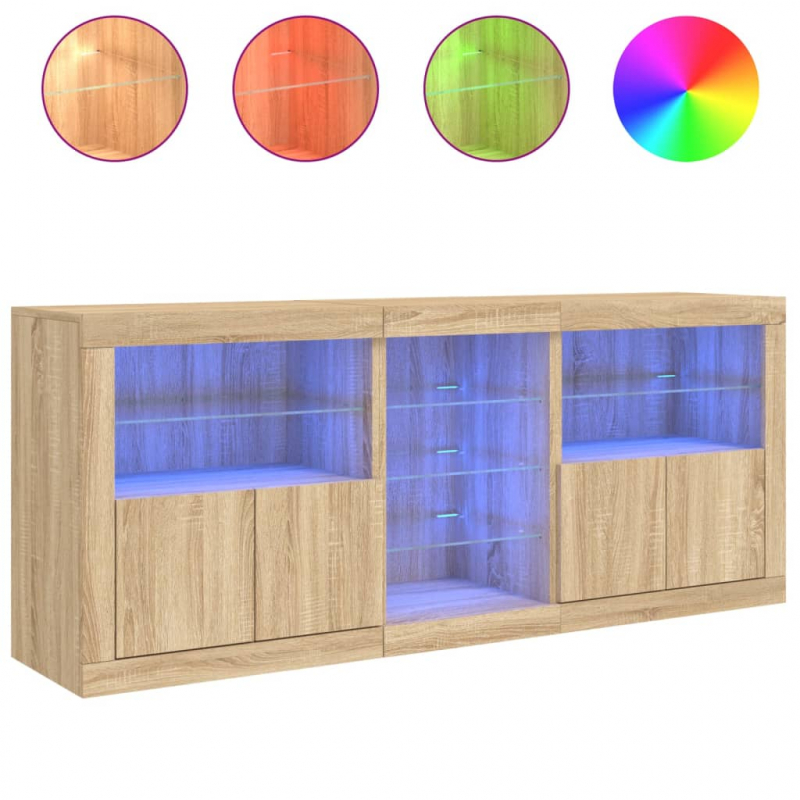 Sideboard mit LED-Leuchten Sonoma-Eiche 181,5x37x67 cm