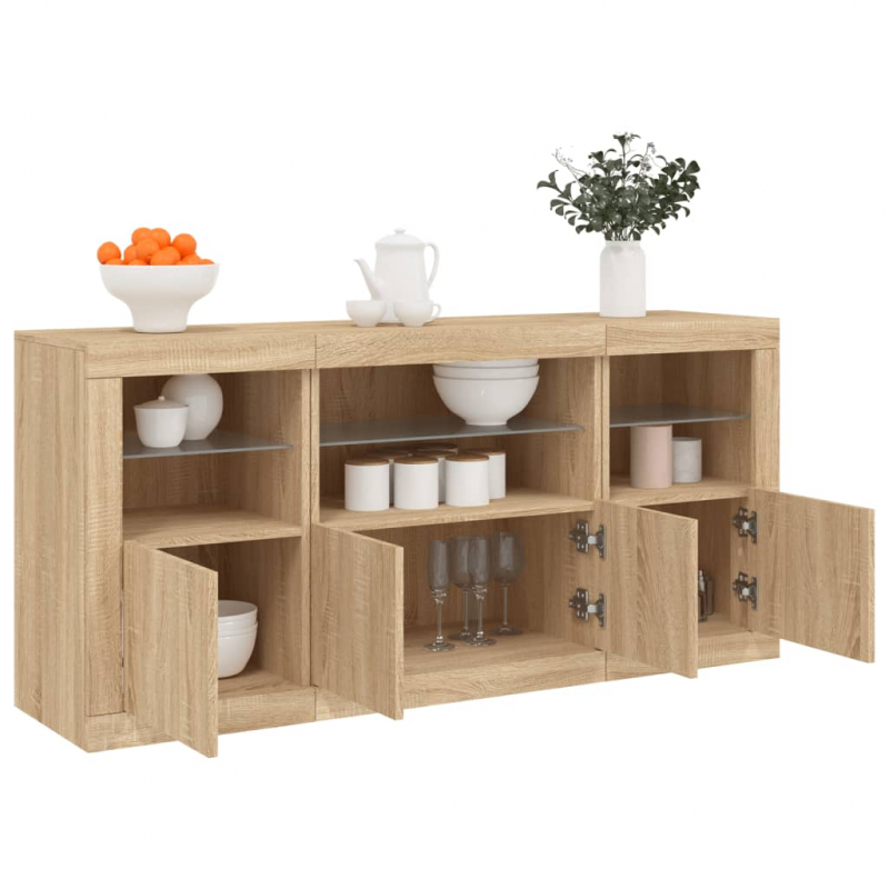 Sideboard mit LED-Leuchten Sonoma-Eiche 142,5x37x67 cm