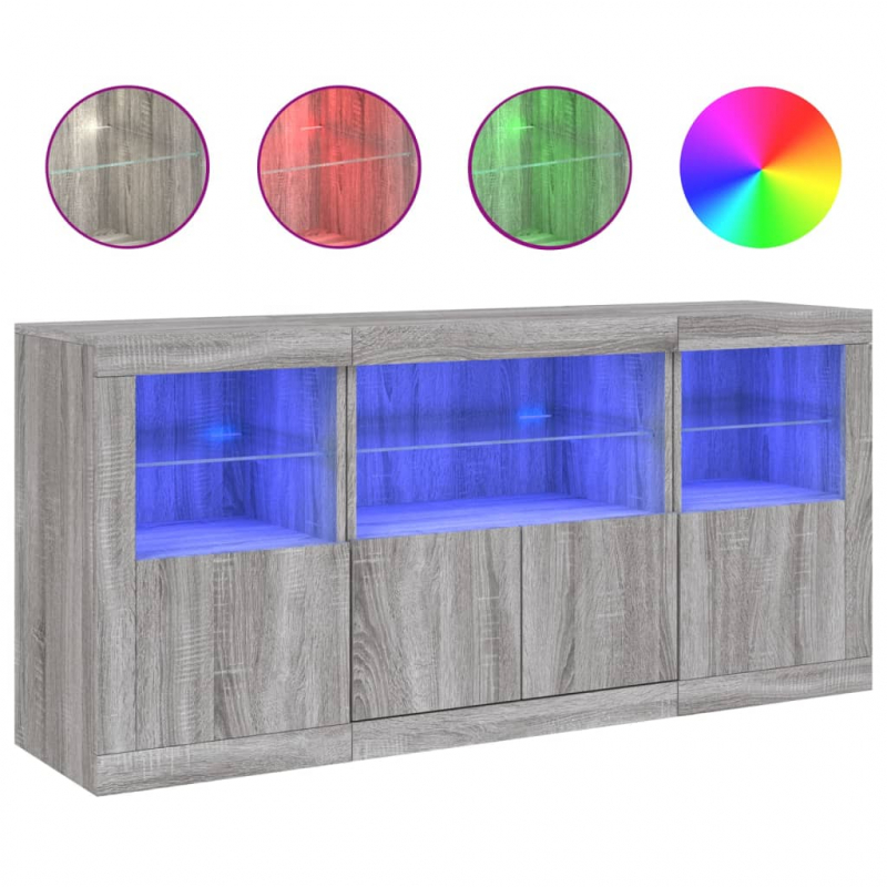 Sideboard mit LED-Leuchten Grau Sonoma 142,5x37x67 cm