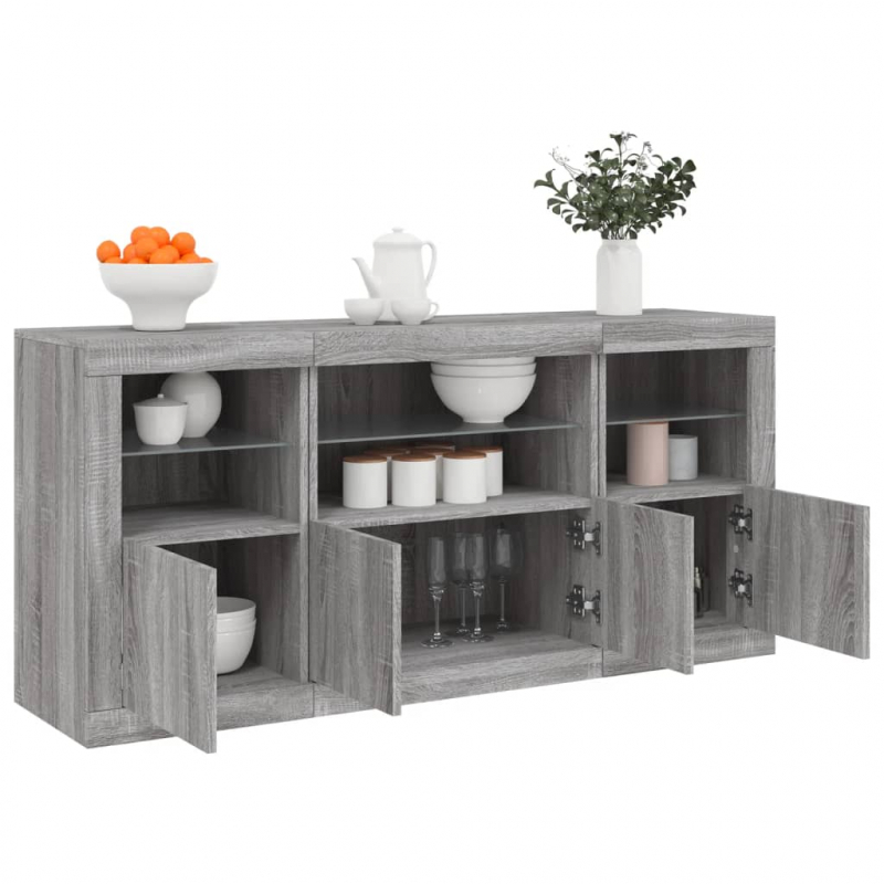 Sideboard mit LED-Leuchten Grau Sonoma 142,5x37x67 cm