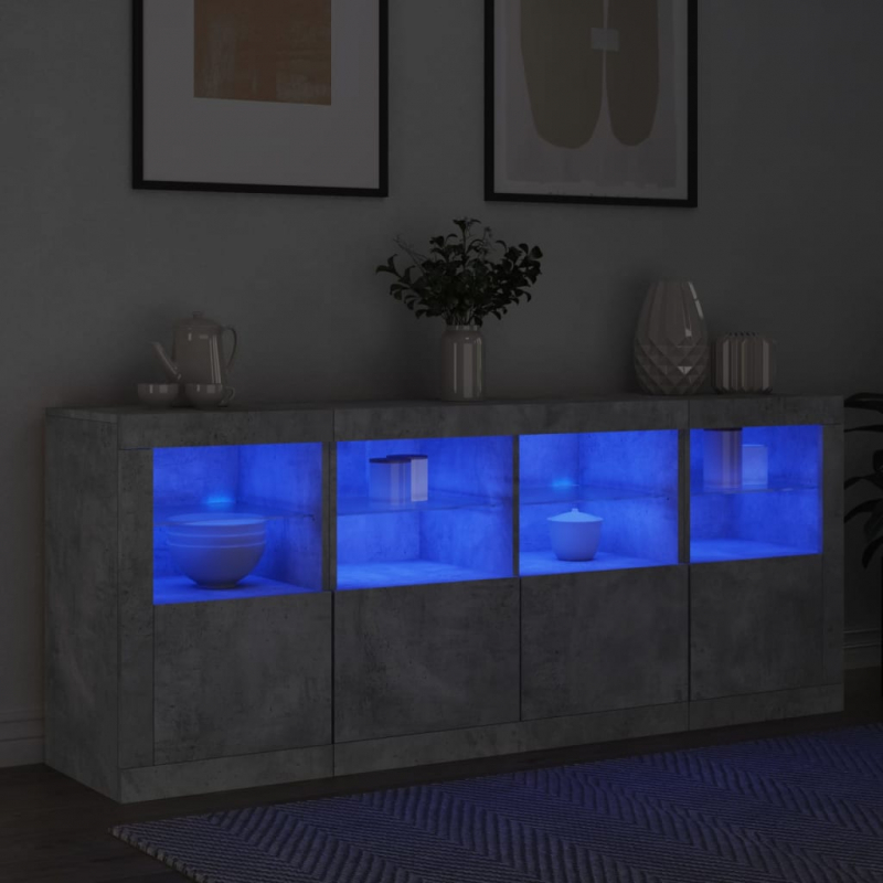 Sideboard mit LED-Leuchten Betongrau 163x37x67 cm