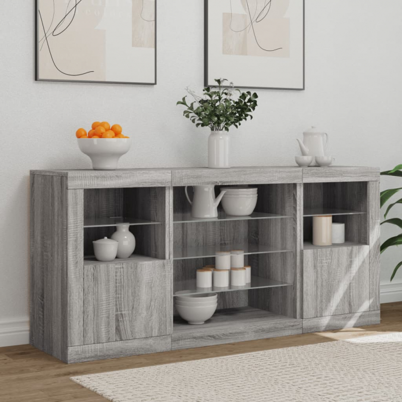 Sideboard mit LED-Leuchten Grau Sonoma 142,5x37x67 cm