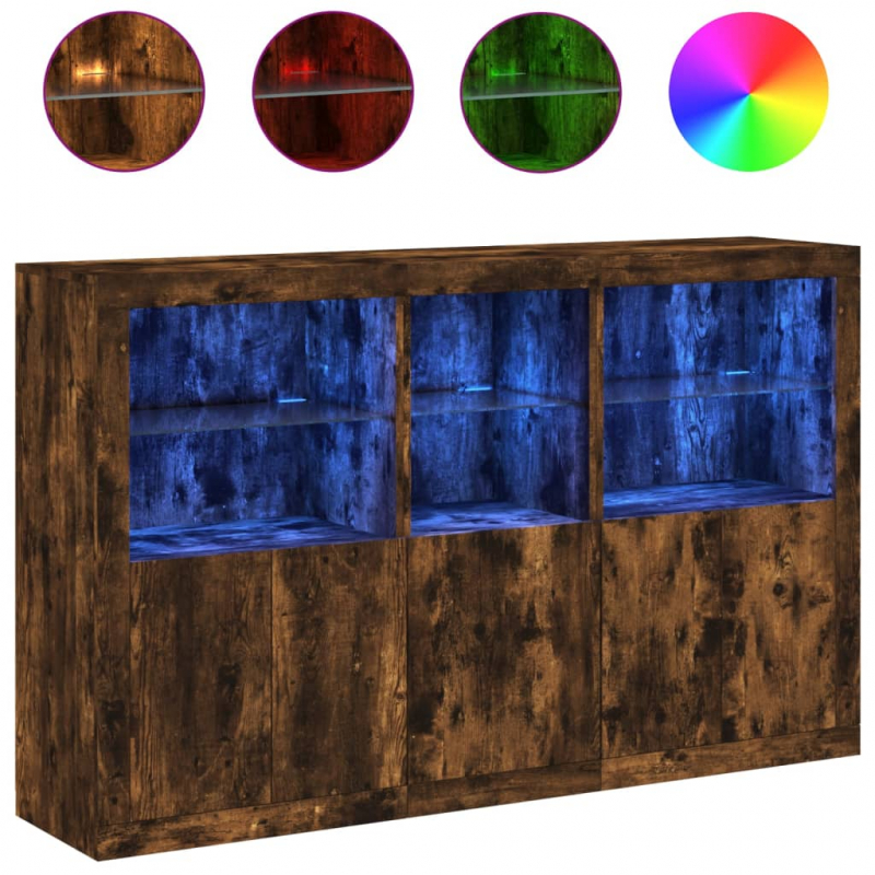 Sideboard mit LED-Leuchten Räuchereiche 162x37x100 cm