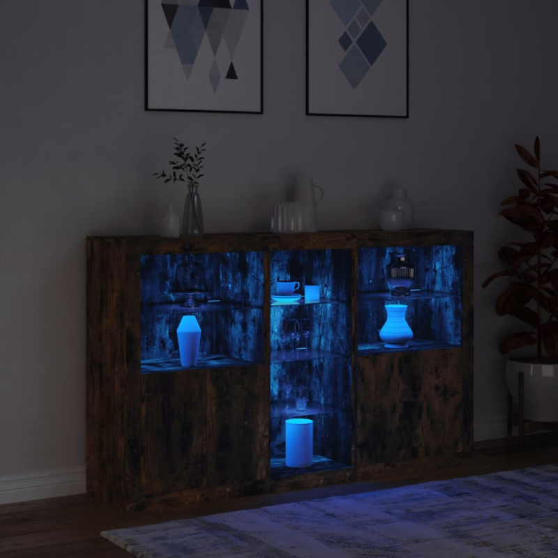 Sideboard mit LED-Leuchten Räuchereiche 162x37x100 cm