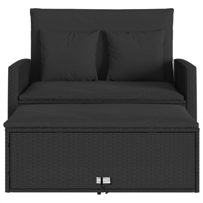Gartensofa mit Kissen 2-Sitzer Schwarz Poly Rattan