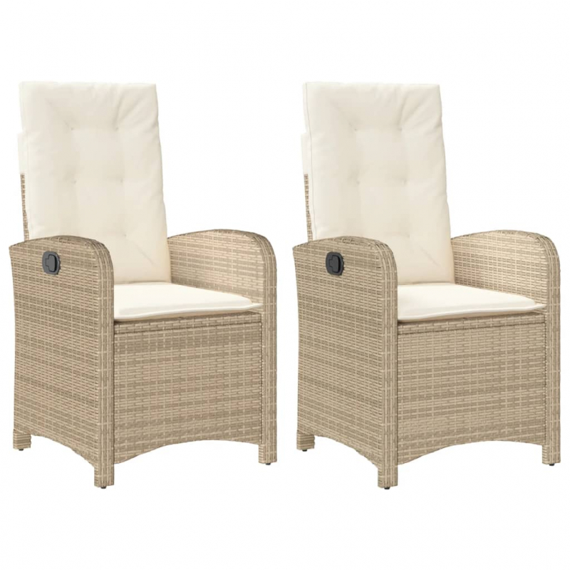 Gartensessel mit Kissen 2 Stk. Verstellbar Beige Poly Rattan