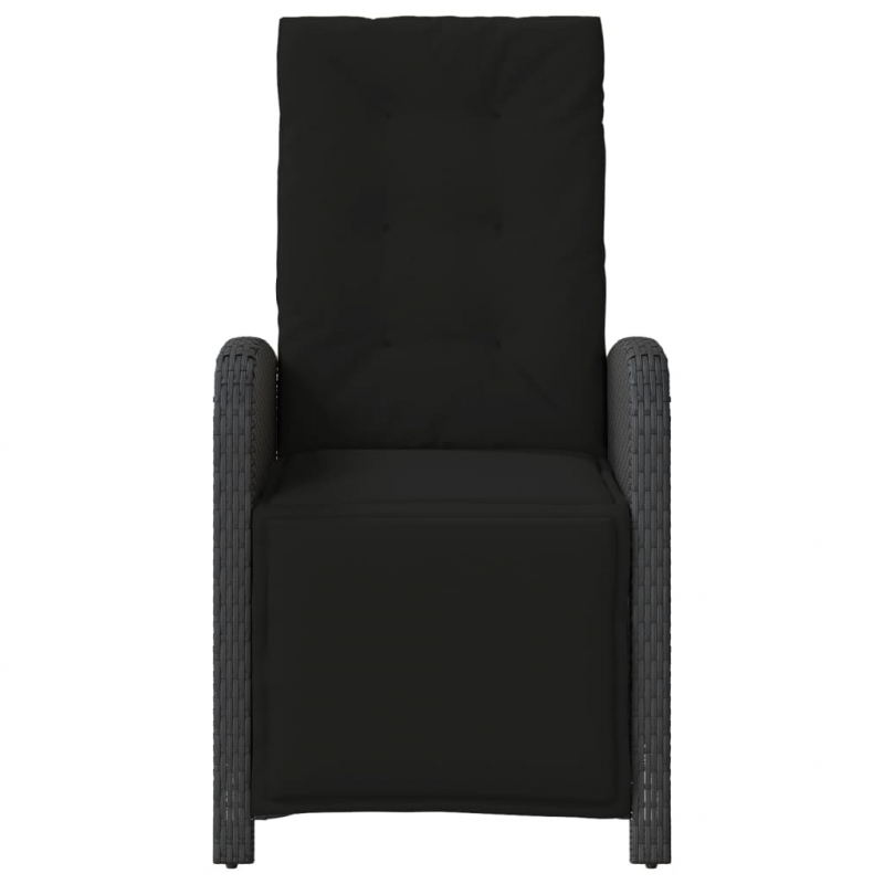 Gartensessel mit Fußteil Verstellbar Schwarz Poly Rattan