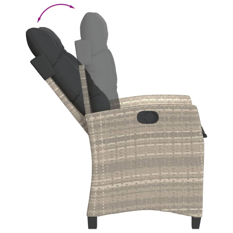 Gartensessel mit Kissen Verstellbar Hellgrau Poly Rattan