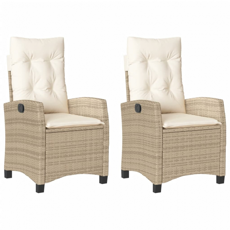 Gartensessel mit Kissen 2 Stk. Verstellbar Beige Poly Rattan