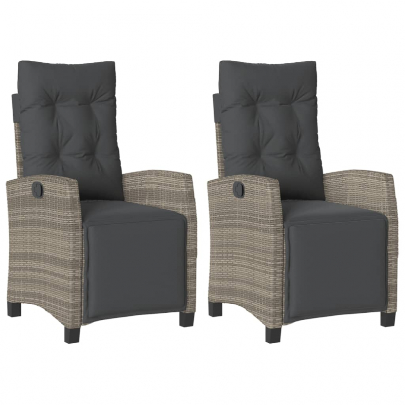 Gartensessel mit Fußteil 2 Stk. Verstellbar Grau Poly Rattan