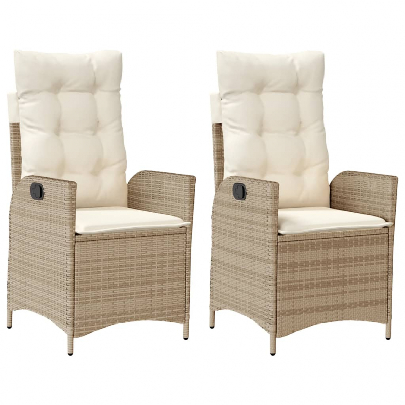 Gartensessel mit Kissen 2 Stk. Verstellbar Beige Poly Rattan