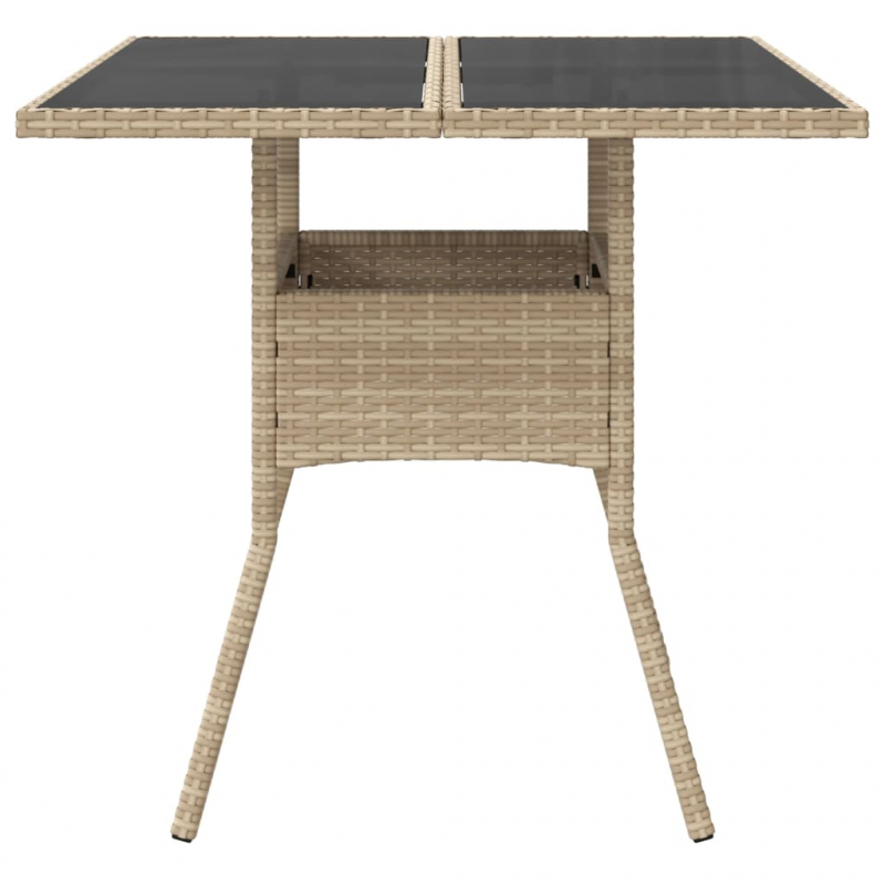 Gartentisch mit Glasplatte Beige 80x80x75 cm Poly Rattan