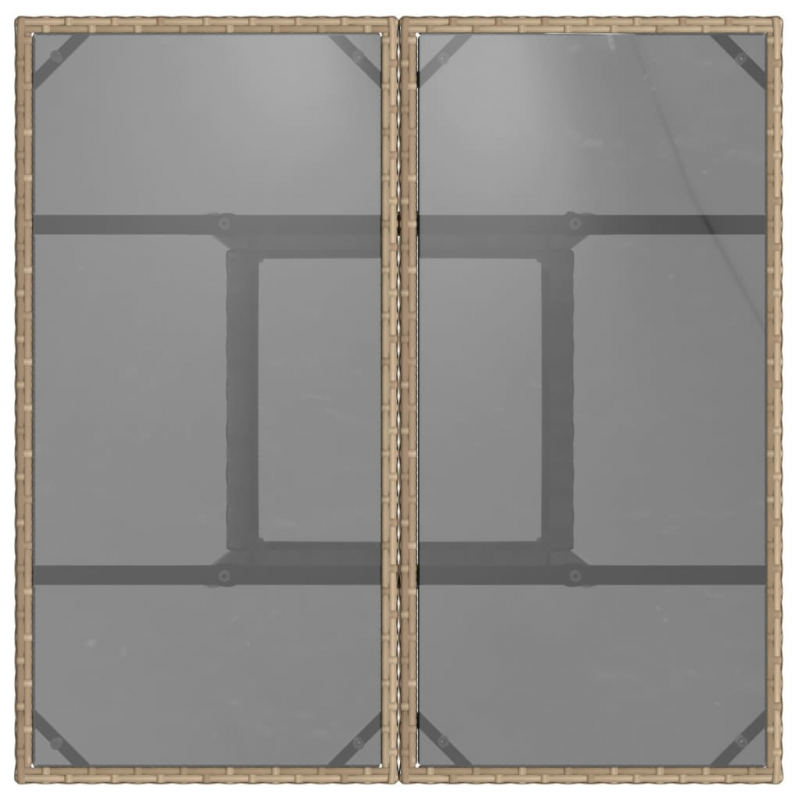 Gartentisch mit Glasplatte Beige 80x80x75 cm Poly Rattan